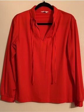 Vintage 70s Mardi Modes New York Long Sleeve Keyhole Secretary Red Blouse